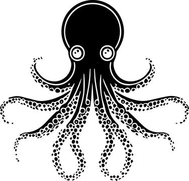 A black octopus with a white background Illustrazione stock