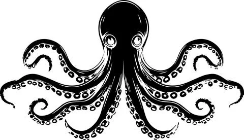 A black octopus with a white background Illustration