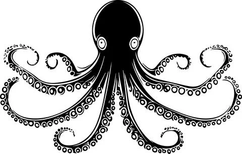 A black octopus with a white background Illustrazione stock