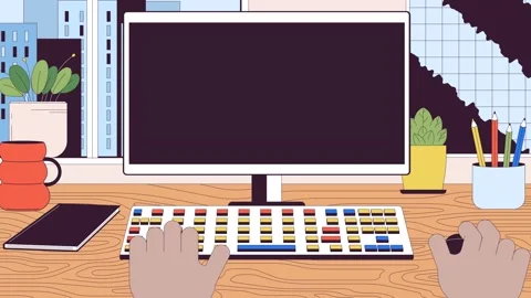 Black office employee at computer line 2D animation Stock Footage 269515592