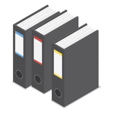 Black office folder icon set, isometric style Stock Illustration
