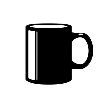 Black office mug glyph vector object isolated on white background. Ceramic cup Stock Illustration