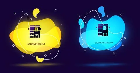 Black Office multifunction printer copy machine icon isolated on black Stock Illustration