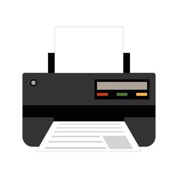 Black office printer with printed document Vector Stock Illustration