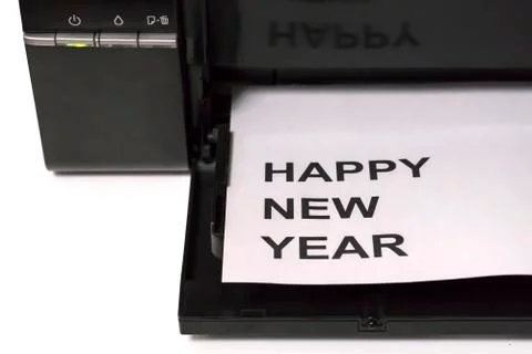 Black office printer printed on a white paper the text of congratulations on Stock Photos