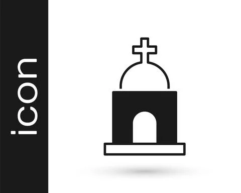 Black Old crypt icon isolated on white background. Cemetery symbol. Ossuary or Ilustración de archivo