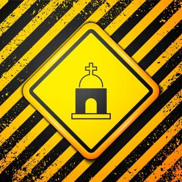 Black Old crypt icon isolated on yellow background. Cemetery symbol. Ossuary or Ilustración de archivo
