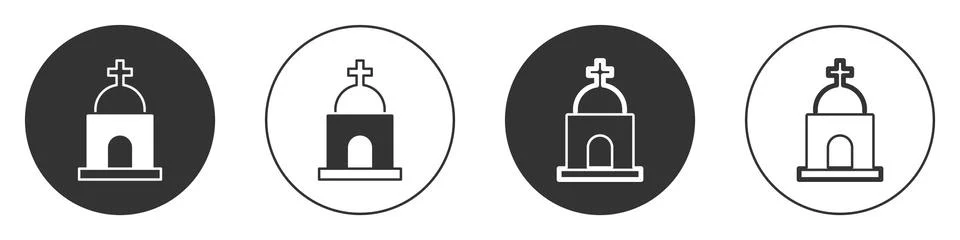 Black Old crypt icon isolated on white background. Cemetery symbol. Ossuary or Ilustración de archivo