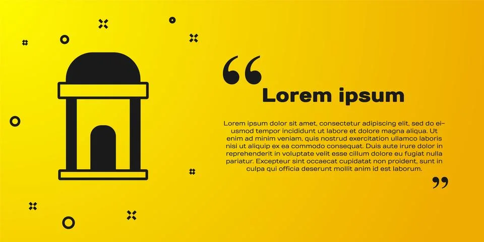 Black Old crypt icon isolated on yellow background. Cemetery symbol. Ossuar.. Ilustración de archivo