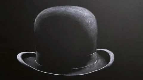 Black old-fashioned bowler hat, gentleman's headdress Stock Footage 314335398