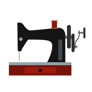 Black old sewing machine flat icon Stock Illustration