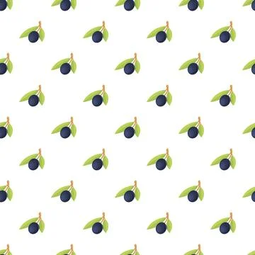 Black olive branches with leaves seamless pattern repeating background 库存插图