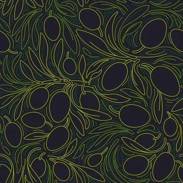 Black olive print Single line neon abstract branch Stock Illustration