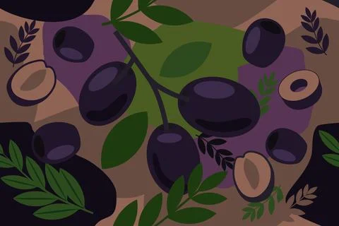 Black Olive seamless elements abstract pattern vector design background Stock Illustration