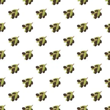 Black olives branches repeating pattern on white background Stockillustratie
