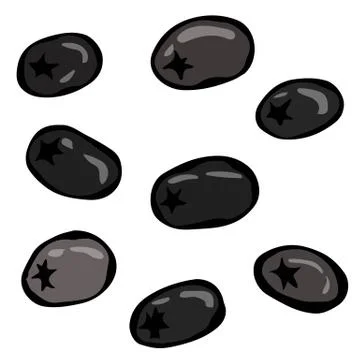 Black Olives. Doodle Style Vector Design, Isolated on White Background. Stock Illustration