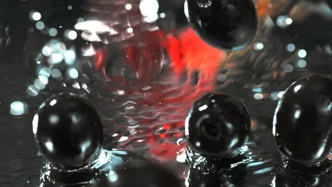 Black olives fall on the table under water splashes in slow motion , 4k, phantom Stock Footage 114977013