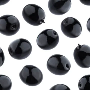 Black olives seamless pattern isolated on white background Foto stock