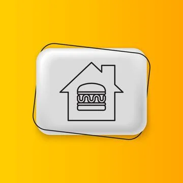 Black Online ordering and fast food delivery icon isolated on yellow backgr.. Illustrazione stock