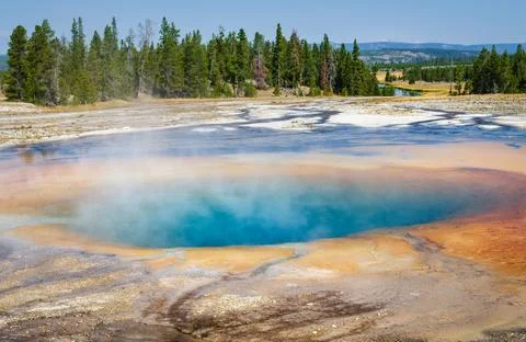 Black Opal Pool in Biscuit Basin, Yellowstone National Park, Wyoming Stock Photos