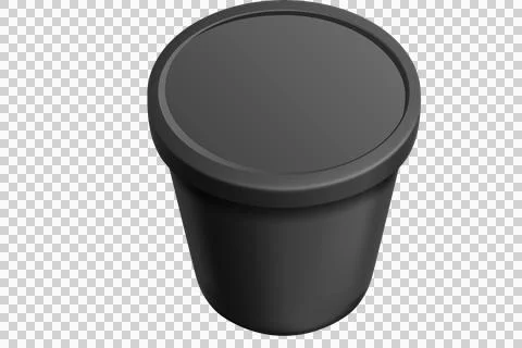 Black opaque container with a circular lid on a white background Stock Illustration