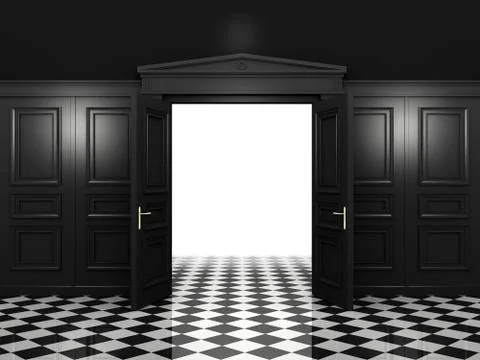 Black open double doors Stock Illustration