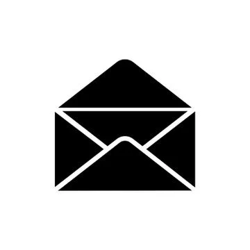 Black open envelope icon in flat style Mail symbol Stock Illustration