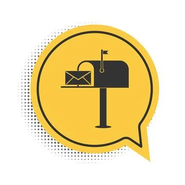 Black Open mail box with an envelope icon isolated on white background. Yellow 库存插图