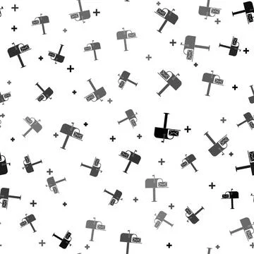 Black Open mail box with an envelope icon isolated seamless pattern on white Stock Illustration