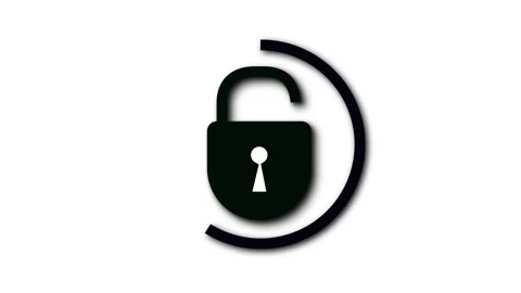 Black Open Padlock Icon with Circular Outline on White Background . Futuris.. Stock Footage 321454595