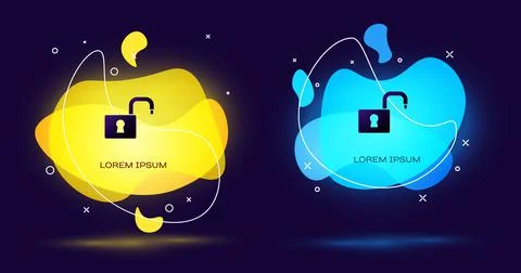 Black Open padlock icon isolated on black background. Opened lock sign. Cyber Stock Illustration