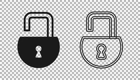 Black Open padlock icon isolated on transparent background. Opened lock sign Illustrazione stock