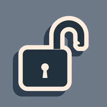 Black Open padlock icon isolated on grey background. Opened lock sign. Cyber Illustrazione stock