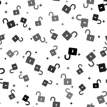 Black Open padlock icon isolated seamless pattern on white background. Opened イラスト素材