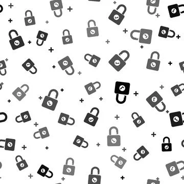 Black Open padlock icon isolated seamless pattern on white background. Opened 스톡 일러스트