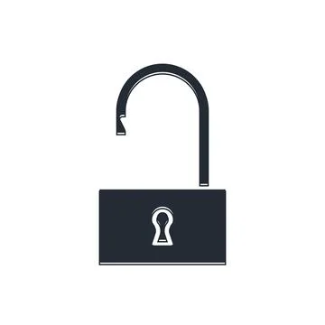 Black Open padlock icon isolated on white background. Opened lock sign. Cyb.. Illustrazione stock