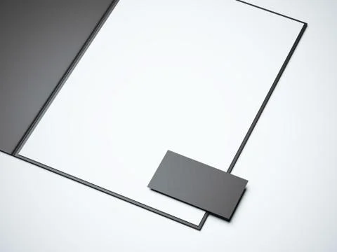 Black opened folder with blank white sheet. 3d rendering 스톡 일러스트
