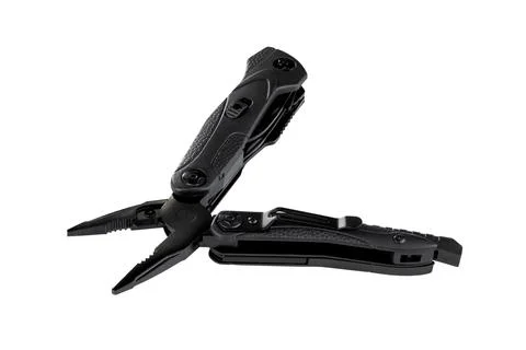 Black opened multitool isolated on white background Stock Photos