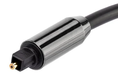 Black optical audio cable connector with gold tip Stock Photos