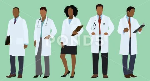Black or African Doctors Wearing Lab Coats Stock Illustration