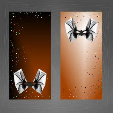 Black orange Vertical label with spider mask Stock Illustration