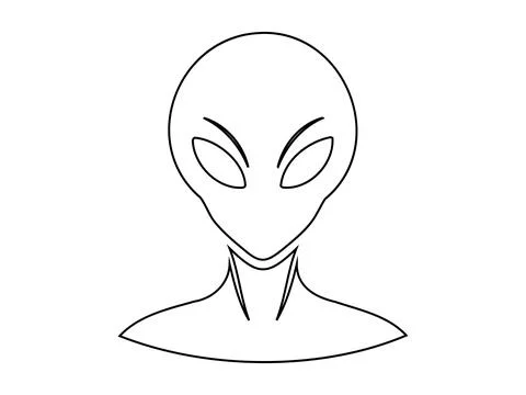 Black outline of alien head isolated on white background. Humanoid. Concept.. Stock Illustration
