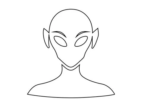 Black outline of alien head isolated on white background. Humanoid. Concept.. Stock Illustration