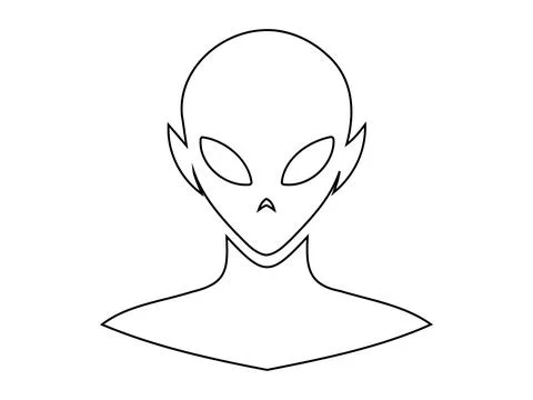 Black outline of alien head isolated on white background. Humanoid. Concept.. Stock Illustration