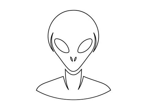 Black outline of alien head isolated on white background. Humanoid. Concept o Stock Illustration