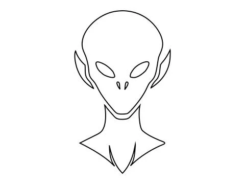 Black outline of alien head isolated on white background. Humanoid. Concept o Stock Illustration