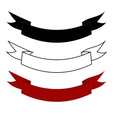 Black outline and solid color ribbon banner set for website Stock Illustration