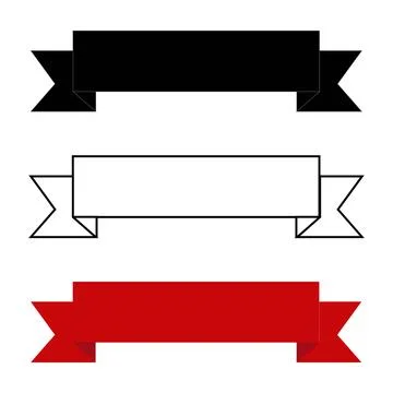 Black outline and solid color ribbon banner set for website Stock Illustration
