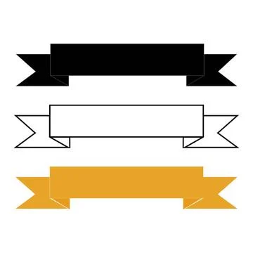 Black outline and solid color ribbon banner set for website Stock Illustration