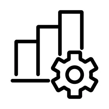 Black outline bar graph with gear on white background chart statistics data Stock Illustration